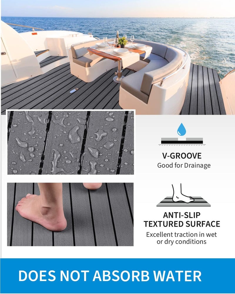 OCEANBROAD EVA Foam Boat Flooring 96''x2.4'' with 3M Adhesive Backing Marine Self-Adhesive Decking Faux Teak Sheet for Boats Swim Platform Helm Pad RV Floor - Image 5